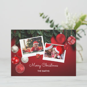 Tarjeta Festiva Red Merry Christmas Greeting Family Collage de fot