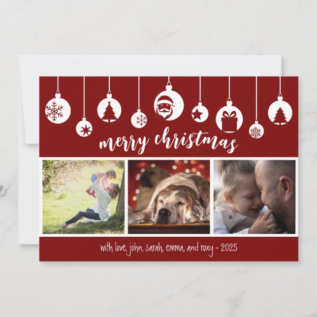 Tarjeta Festiva Red Merry Christmas Hanging Ornament Photo (Anverso)