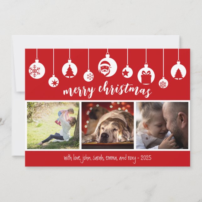 Tarjeta Festiva Red Merry Christmas Hanging Ornament Photo (Anverso)