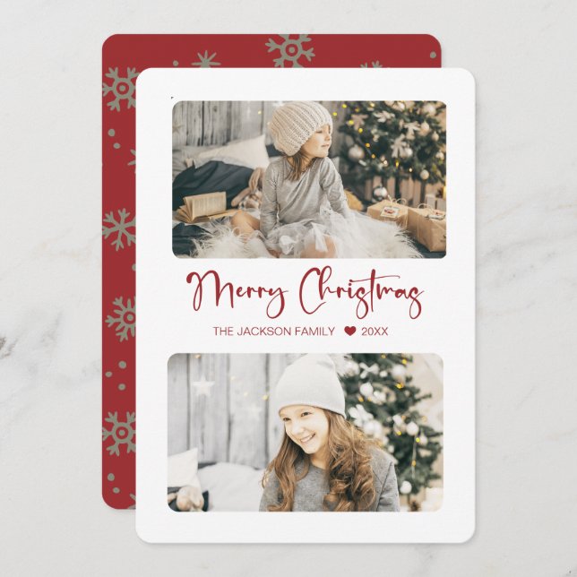 Tarjeta Festiva Red Merry Christmas Modern 2 Photo (Anverso / Reverso)
