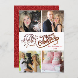 Tarjeta Festiva Red Merry Christmas Santa Modern 4 Collage de foto