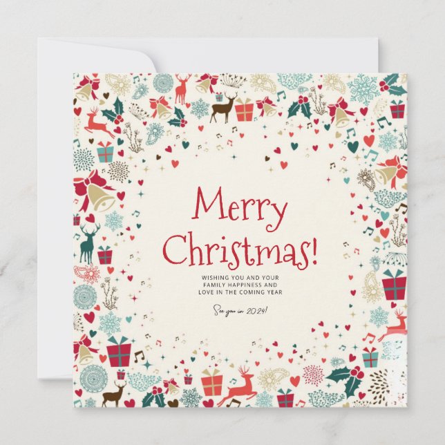 Tarjeta Festiva Red Merry Christmas y Happy New Year Card (Anverso)
