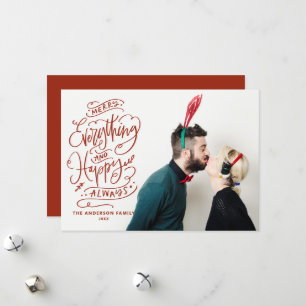 Tarjeta Festiva Red Merry Everything and Happy Always Photo