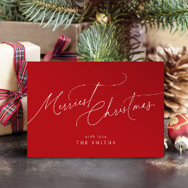 Tarjeta Festiva Red Minimalist Elegant Script Merriest Christmas