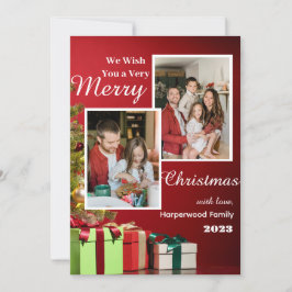 Tarjeta Festiva Red Moderna Elegante Familia Feliz Fotos de Navida