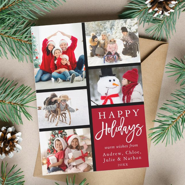 Tarjeta Festiva Red Moderno 5 Navidades de Collage de fotos (Subido por el creador)