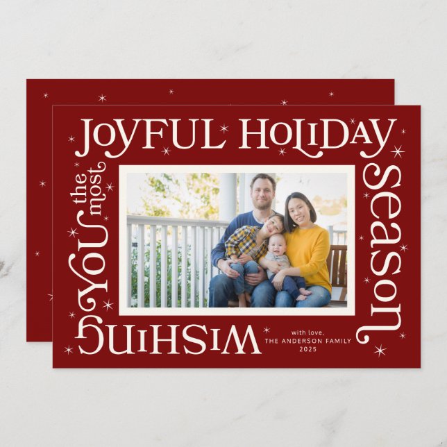 Tarjeta Festiva Red Most Joyful Holiday Season Photo Holiday Card (Anverso / Reverso)