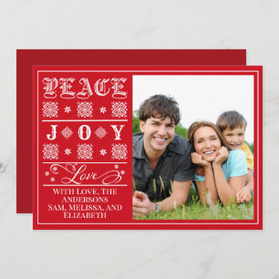 Tarjeta Festiva Red One Photo Peace, Joy and Love Navidades