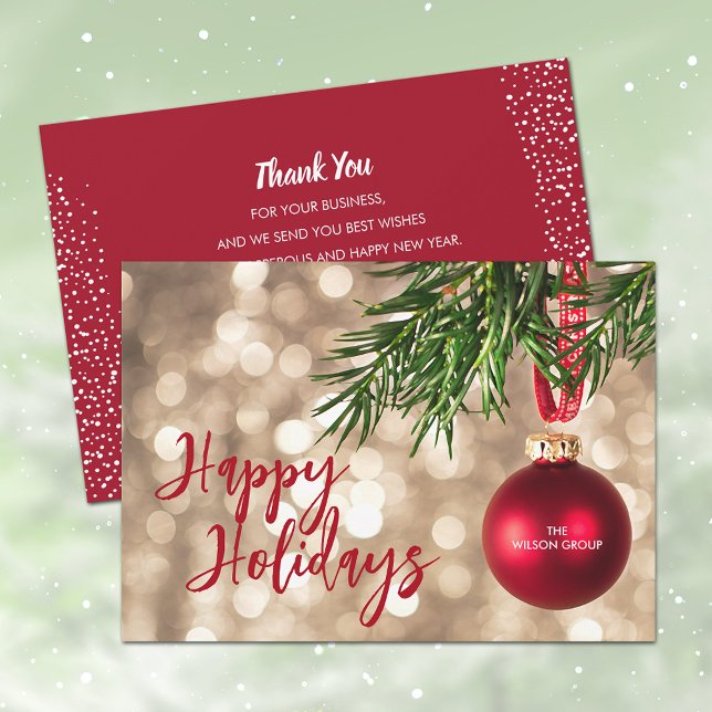 Tarjeta Festiva Red Ornament Business Happy Holidays (Subido por el creador)