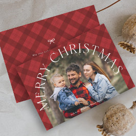 Tarjeta Festiva Red Plaid Boho Arch Merry Christmas Photo 