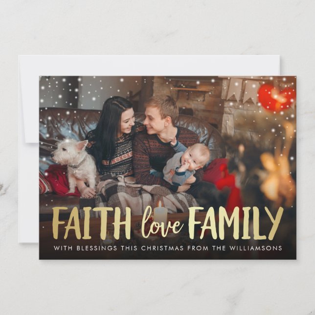 Tarjeta Festiva Red Plaid & Gold Faith Navidades familiares de amo (Anverso)
