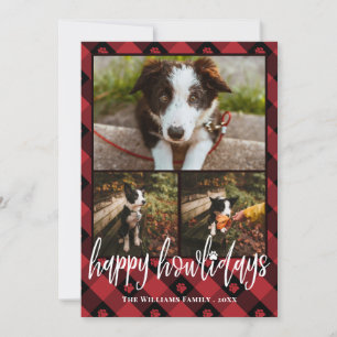 Tarjeta Festiva Red Plaid Happy Howlidays Dog Collage de fotos