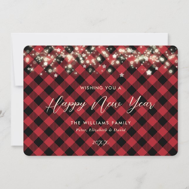 Tarjeta Festiva Red Plaid Happy Year Card (Anverso)