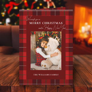 Tarjeta Festiva Red Plaid Merry Christmas 1 Photo