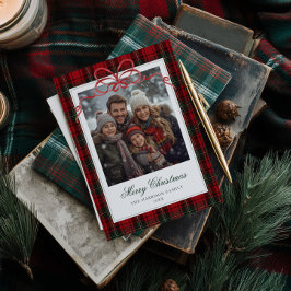 Tarjeta Festiva Red Plaid Red Bow Photo