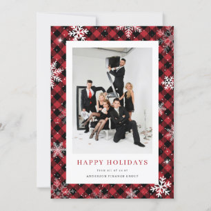 Tarjeta Festiva Red Plaid Snowflake Photo Corporate Business