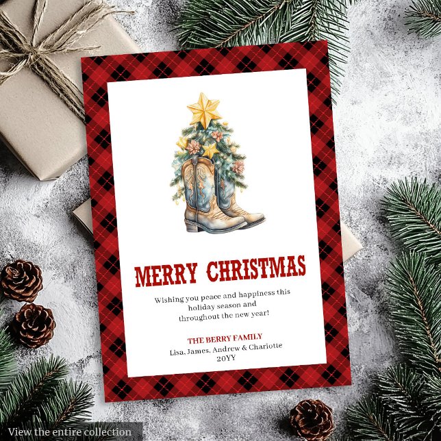 Tarjeta Festiva Red Plaid Western Buffalo Holiday Greeting Card (Red Plaid Western Buffalo Holiday Greeting Card)