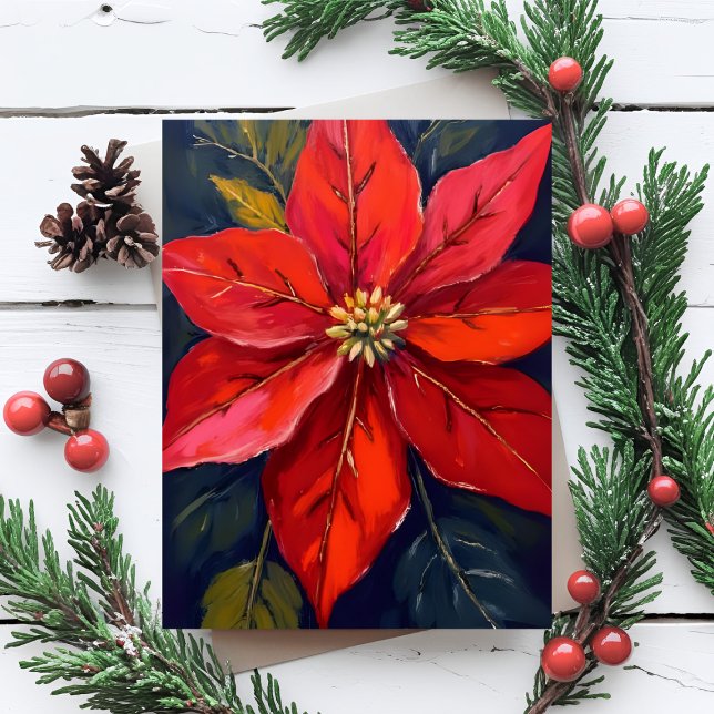 Tarjeta Festiva Red Poinsettia Christmas Flower Painted (Subido por el creador)