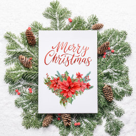 Tarjeta Festiva Red Poinsettia Classic Simple Merry Christmas