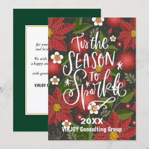 Tarjeta Festiva Red Poinsettia Floral Elegal Script Corporate