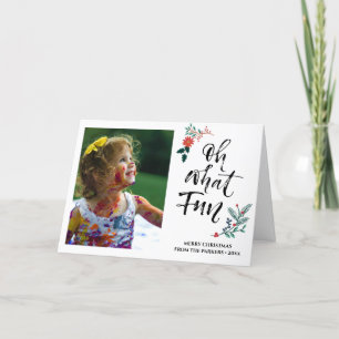 Tarjeta Festiva Red Poinsettia Pine Bough Fun Script OH What Fun