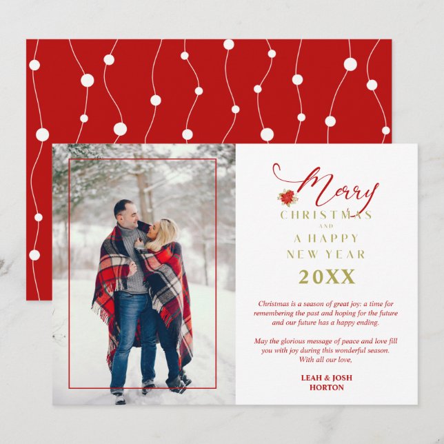 Tarjeta Festiva Red Poinsettias Modern Chic Merry Christmas Photo  (Anverso / Reverso)
