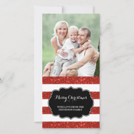 Tarjeta Festiva Red Purpurina Stripes Merry Christmas Photo Card