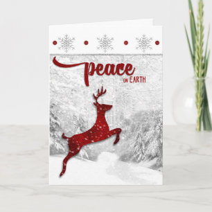 Tarjeta Festiva Red Reineer Woodland Snowscape Peace on Earth