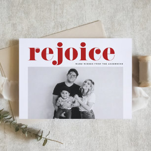 Tarjeta Festiva Red Rejoice Negrita Typografía Navidades modernos 