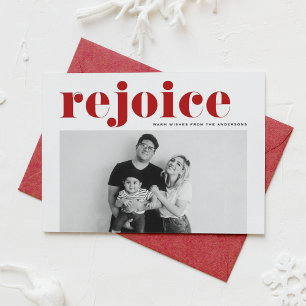 Tarjeta Festiva Red Rejoice Negrita Typografía Navidades modernos 
