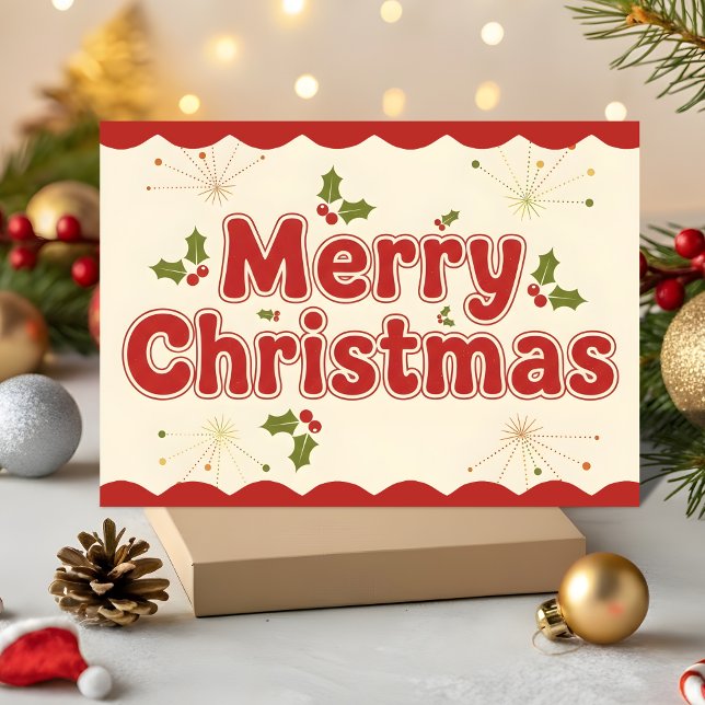 Tarjeta Festiva Red Retro Groovy Merry Christmas (Subido por el creador)