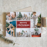 Tarjeta Festiva Red Retro Merry Christmas Collage de fotos<br><div class="desc">Feliz Navidad! Envíe sus saludos de vacaciones a la familia y amigos con esta tarjeta de Navidades de personalizable. Presenta tipografía retro y una plantilla de collage de fotos. Personalice esta tarjeta de Navidades de collage de fotos agregando sus detalles. Esta tarjeta de Navidades rojos está disponible en otros colores...</div>