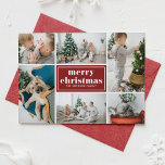 Tarjeta Festiva Red Retro Merry Christmas Collage de fotos<br><div class="desc">Feliz Navidad! Envíe sus saludos de vacaciones a la familia y amigos con esta tarjeta de Navidades de personalizable. Presenta tipografía retro y una plantilla de collage de fotos. Personalice esta tarjeta de Navidades de collage de fotos agregando sus detalles. Esta tarjeta de Navidades rojos está disponible en otros colores...</div>