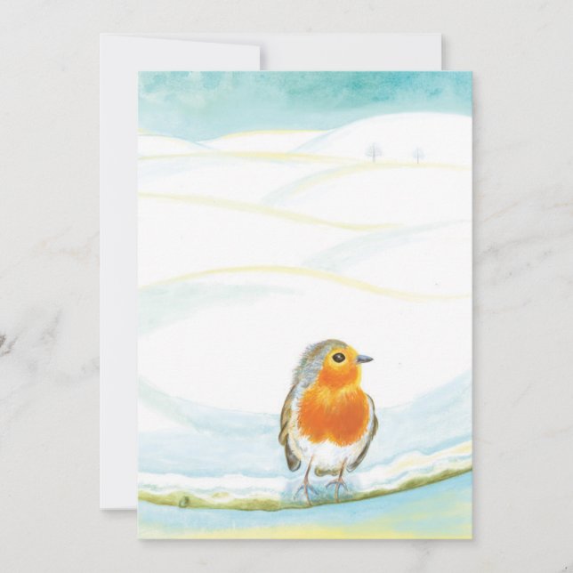 Tarjeta Festiva Red Robin Bird & Winter Ilustracion (Anverso)