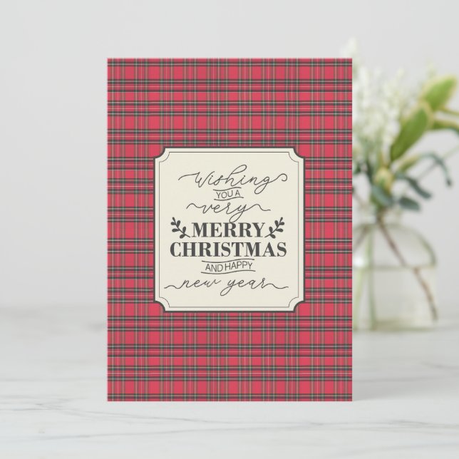 Tarjeta Festiva Red Scottish Traditional Typographic Christmas  (Anverso de pie)
