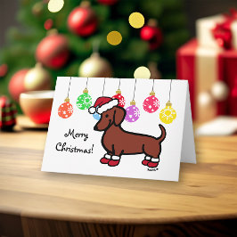 Tarjeta Festiva Red Smooth Haired Dachshund Navidades