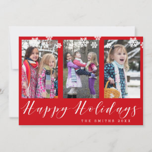 Tarjeta Festiva Red & Snowflakes Happy Holidays Collage de fotos c