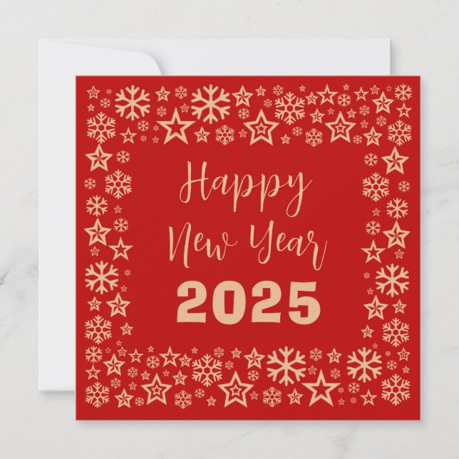 Tarjeta Festiva Red Square wish card with a lot of golden stars (Anverso)