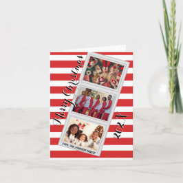 Tarjeta Festiva Red Stripe Christmas Photo 3 Pictures Blank Inside