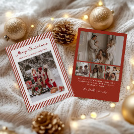 Tarjeta Festiva Red Stripe Family Christmas Photo Holiday Card