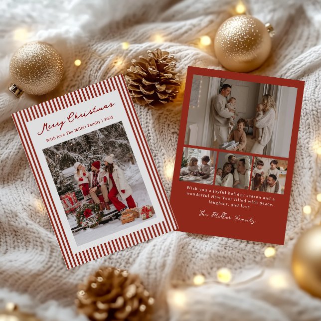 Tarjeta Festiva Red Stripe Family Christmas Photo Holiday Card (Subido por el creador)
