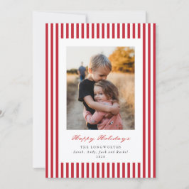 Tarjeta Festiva Red Stripes Happy Holidays Flat Photo