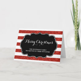 Tarjeta Festiva Red Strips Merry Christmas New Address