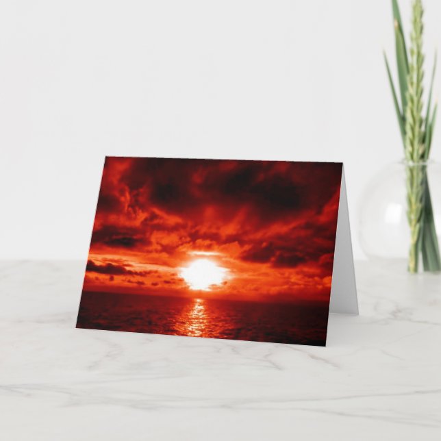 Tarjeta Festiva Red Sunset Seascape (Anverso)
