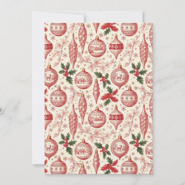 Tarjeta Festiva Red Toile Chinoiserie Christmas Ornaments (Anverso)