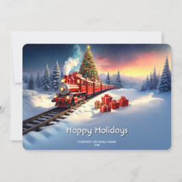 Tarjeta Festiva Red Train Christmas Tree Holiday Card