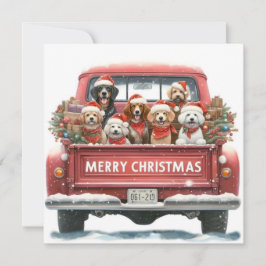 Tarjeta Festiva red truck Flat Holiday Card
