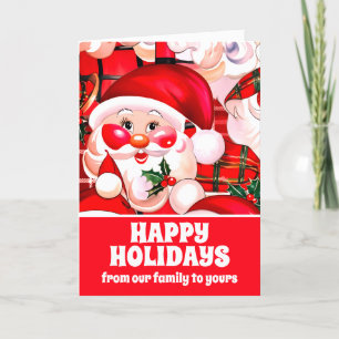 Tarjeta Festiva Red Vintage Santa Claus Tartan Plaid Navidades