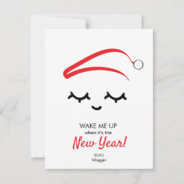 Tarjeta Festiva Red Wake me up New Year Eye lanza Navidades gracio