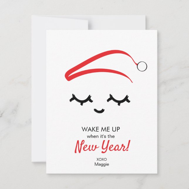 Tarjeta Festiva Red Wake me up New Year Eye lanza Navidades gracio (Anverso)